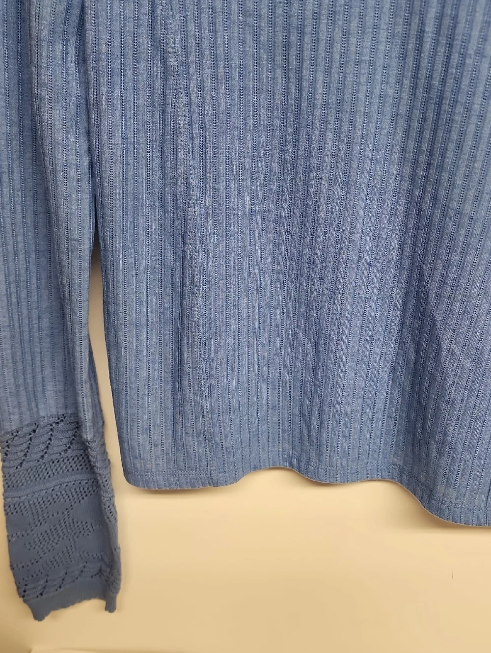 Free People Blue Crochet Yoke Long Sleeve Beautiful Yet Simple Top Size L